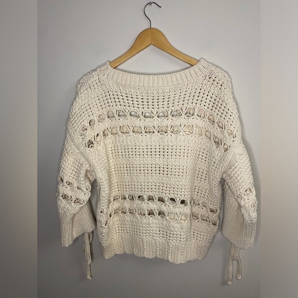 Zara Ecru Open Knit Sweater with Lace up Detailing - Picture 6 of 8